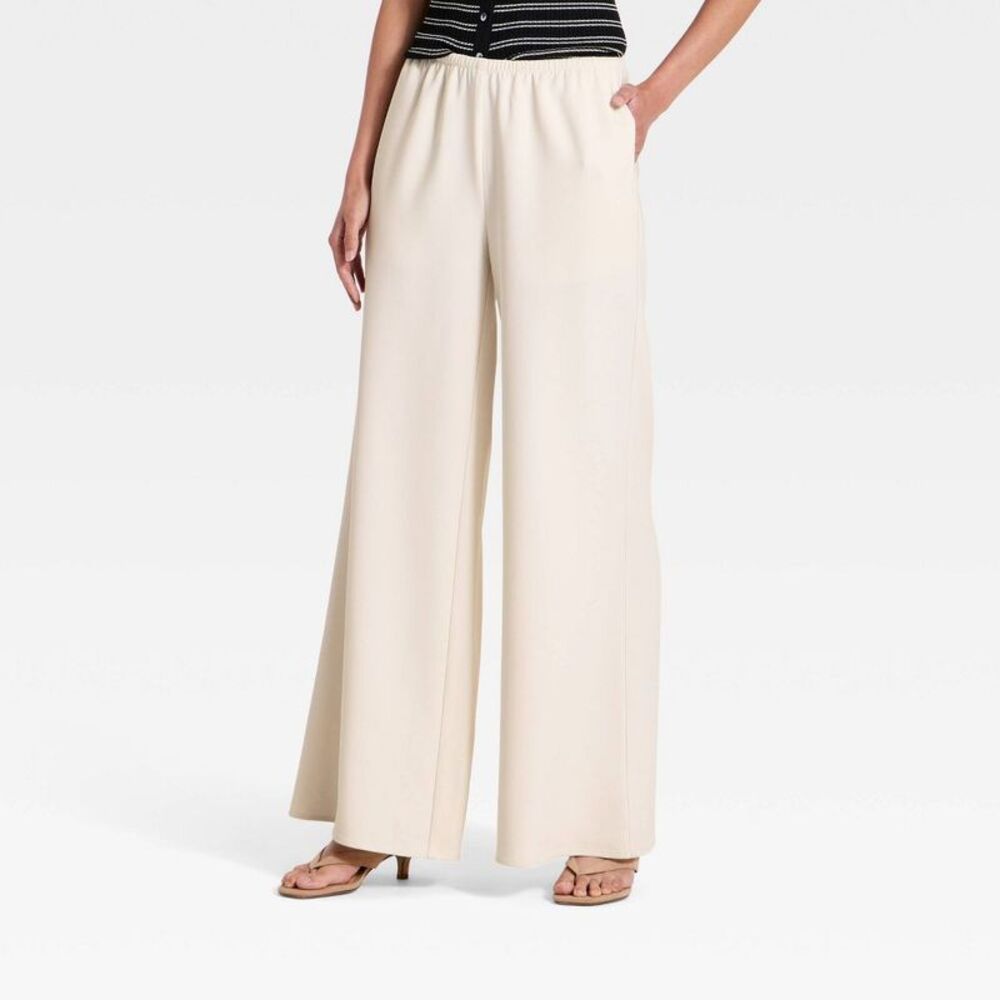 Women's Modern Wide Leg Pull-On Pants - A New Day Cream S